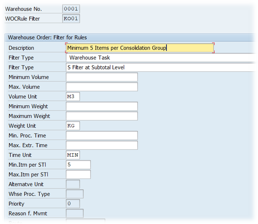 SAP EWM Subtotal Filtering